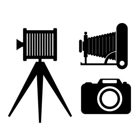 Photo camera vector icons set isolated on white backgroundのイラスト素材