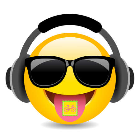 Cool dj emoji with lsd, vector cartoon on white backgroundのイラスト素材