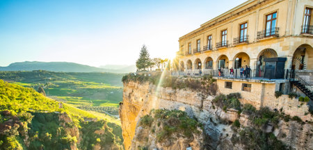 Ronda, Spain - 22 September, 2021: Sunset in Ronda town, Andalusia scenic landscapeのeditorial素材