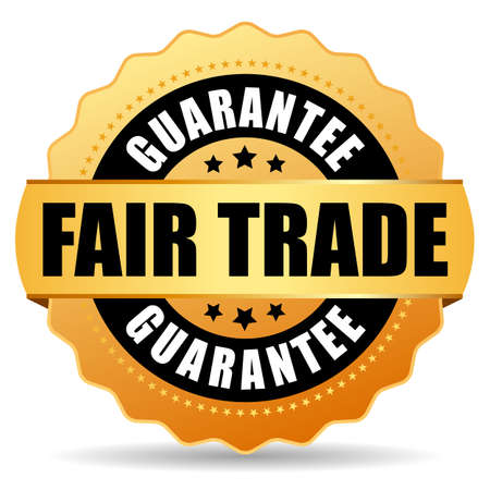 Fair trade guarantee vector gold icon isolated on white backgroundのイラスト素材