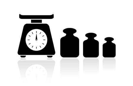 Vintage scale and iron weights set, vector icon on white backgroundのイラスト素材