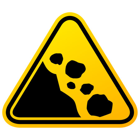 Landslide hazard sign, yellow warning symbol isolated on white backgroundのイラスト素材