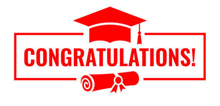 Graduation banner design with congratulations text, vector illustration on white backgroundのイラスト素材