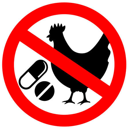 No antibiotics sign, organic chicken farming symbol on white backgroundのイラスト素材