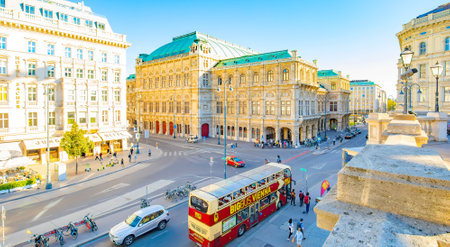 Vienna, Austria - 5 June, 2022: Scenic view of State Opera and old town skylineのeditorial素材