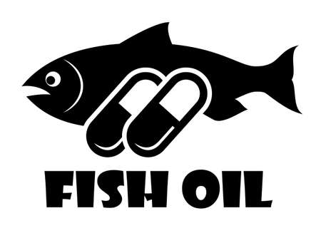 Fish oil capsule vector icon, cod silhouette on white backgroundのイラスト素材
