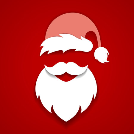 Santa Claus mask, beard and hat vector cartoon on red backgroundのイラスト素材