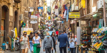 Naples, Italy - 10 June, 2022: Via dei Tribunali central street in Napoli old townのeditorial素材