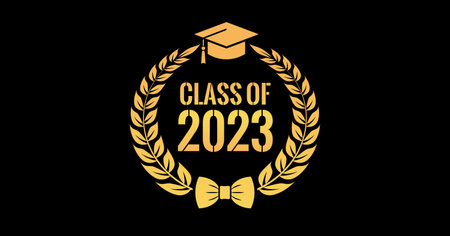 Class of 2023 graduation award emblem on black backgroundのイラスト素材