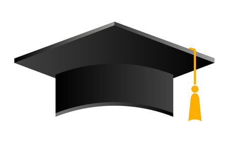 Graduation mortarboard hat with tassel, vector cartoon on white backgroundのイラスト素材