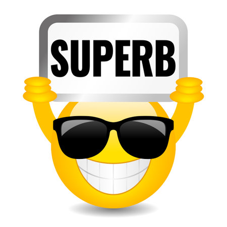 Happy emoji with Superb sign, vector cartoon on white backgroundのイラスト素材