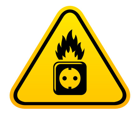 Fire safety warning sign, broken electrical outlet can cause a fireのイラスト素材