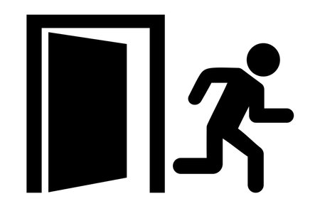 Exit door sign, running out person on white backgroundのイラスト素材