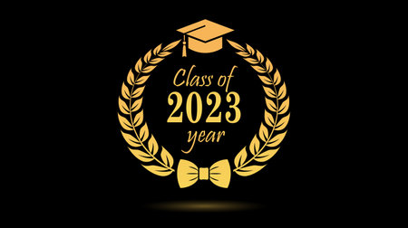 Class of 2023 year laurel graduation sign on black backgroundのイラスト素材