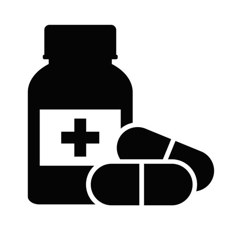 Medical bottle and pills vector icon isolated on white backgroundのイラスト素材