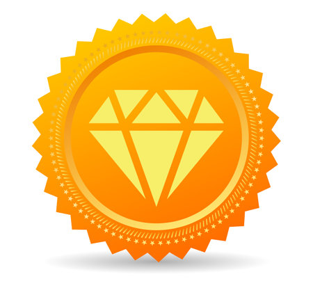 Gold premium icon with diamond, vector emblem on white backgroundのイラスト素材