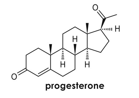 Chemical formula of progesterone hormone, vector molecule structure on white backgroundのイラスト素材