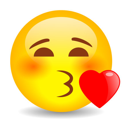 Cute emoji sending kiss, vector cartoon on white backgroundのイラスト素材