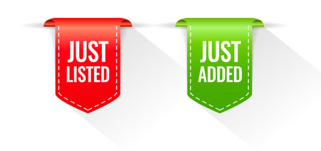 Just listed and Just added vector business ribbons set on white backgroundのイラスト素材