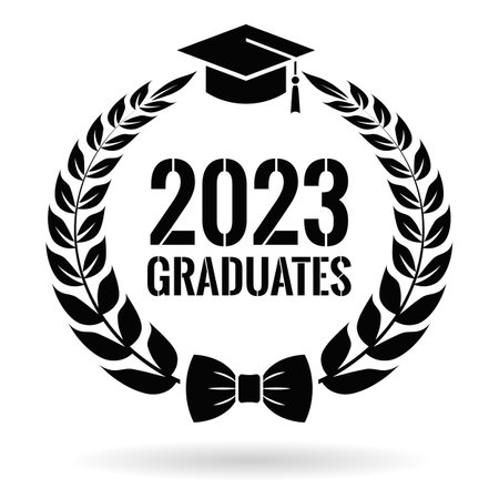 Graduates 2023 vector laurel emblem isolated on white bckgroundのイラスト素材