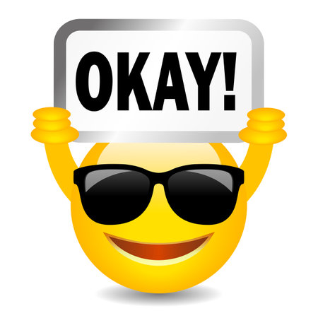 Happy smiling emoji with Okay sign, vector cartoon on white backgroundのイラスト素材