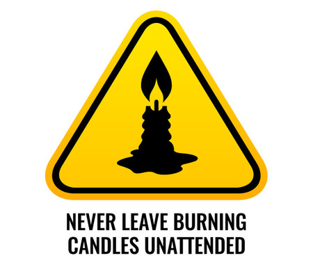 Fire safety sign, never leave burning candles unattended, vector illustration on white backgroundのイラスト素材