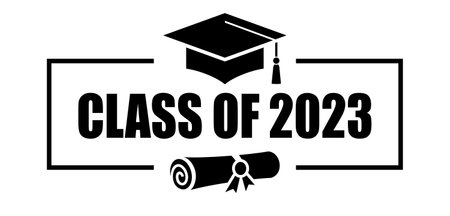 Senior class of 2023 year, vector graduation symbol on white backgroundのイラスト素材
