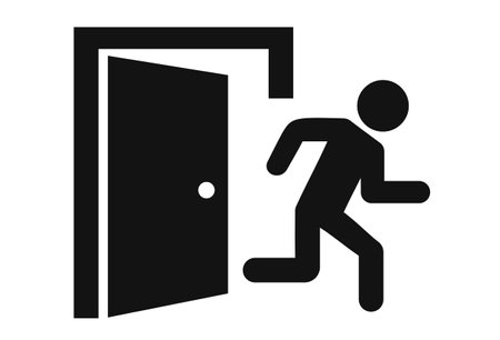 Door exit sign, escape vector pictogram on white backgroundのイラスト素材