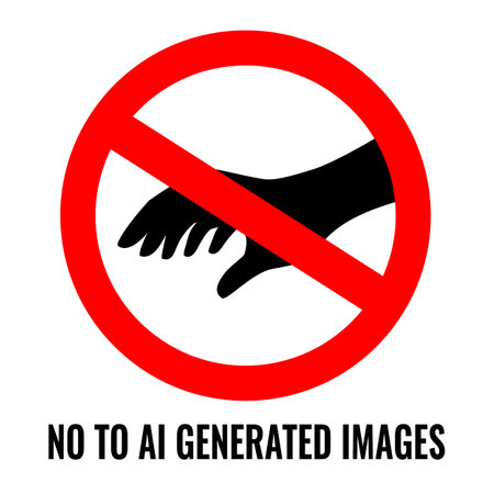 No to AI generated images sign, human hand with six fingers, common AI images problemのイラスト素材