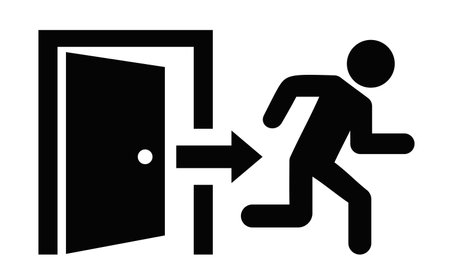 Exit door pictogram, escape vector sign on white backgroundのイラスト素材