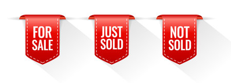 For sale and just sold vector ribbons set, web design elements on white backgroundのイラスト素材