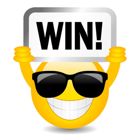 Happy smiling emoji with Win sign on white backgroundのイラスト素材