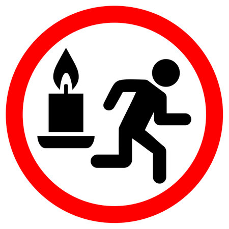 Never leave burning candles unattended, fire safety sign on white backgroundのイラスト素材
