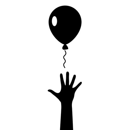 Raised hand and lost air balloon vector icon on white backgroundのイラスト素材