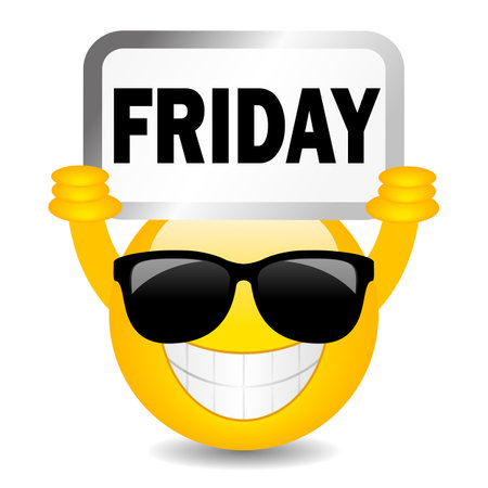 Happy cool emoji with Friday sign on white backgroundのイラスト素材