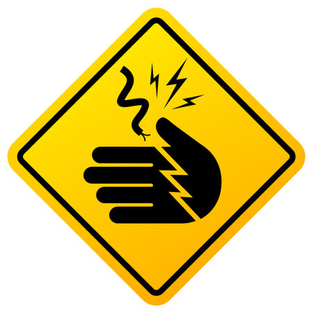 Electric shock risk, high voltage cable warning sign on white backgroundのイラスト素材