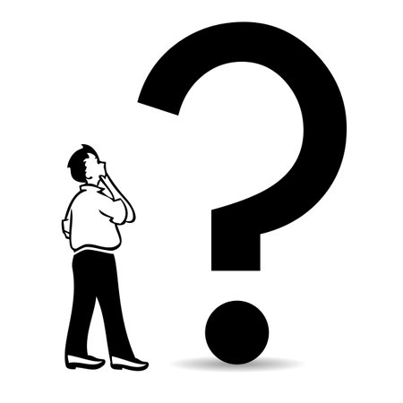 Thinking confused person with question mark isolated on white backgroundのイラスト素材