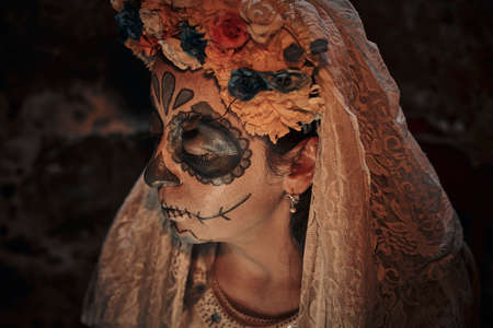 Model make up as a Day of dead celebrationの写真素材