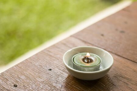 aroma candle on tableの写真素材