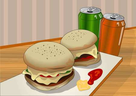 burgers and soft drinksのイラスト素材