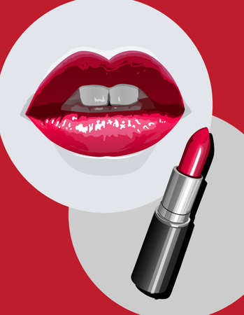 red lips wearing lipstickのイラスト素材