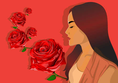 beautiful angel with red roseのイラスト素材