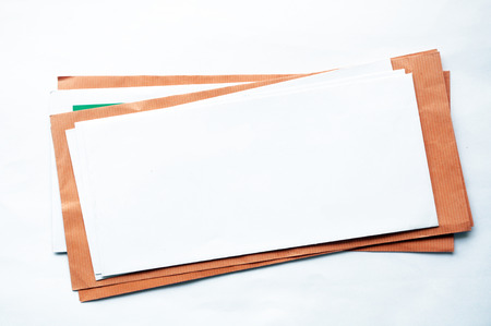 Group of White and Brown envelopes isolated on whiteの写真素材