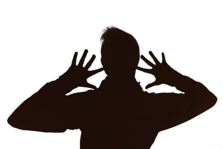 Shadow theater. Silhouettes of people isolated on white background