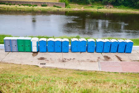 bio toilets on the river Bankの写真素材