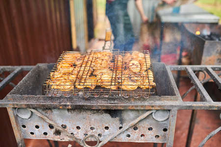 Chicken kebab on the grill for any purposeの写真素材