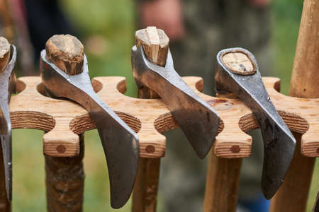 Medieval iron axes, with wooden handles for any purpose