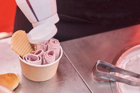 The cooking process fried Thai ice cream on the street. For any purpose.の写真素材