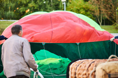 The process of preparing the balloon for flight for any purposeの写真素材