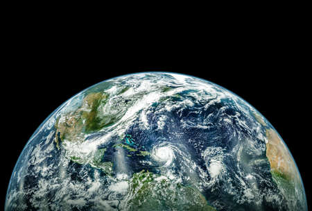 A half of the globe with North America, separately on a black background.